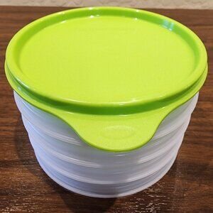 Brand New Old Stock Tupperware Hamburger Keepers x 4 with Lime Green Top Lid